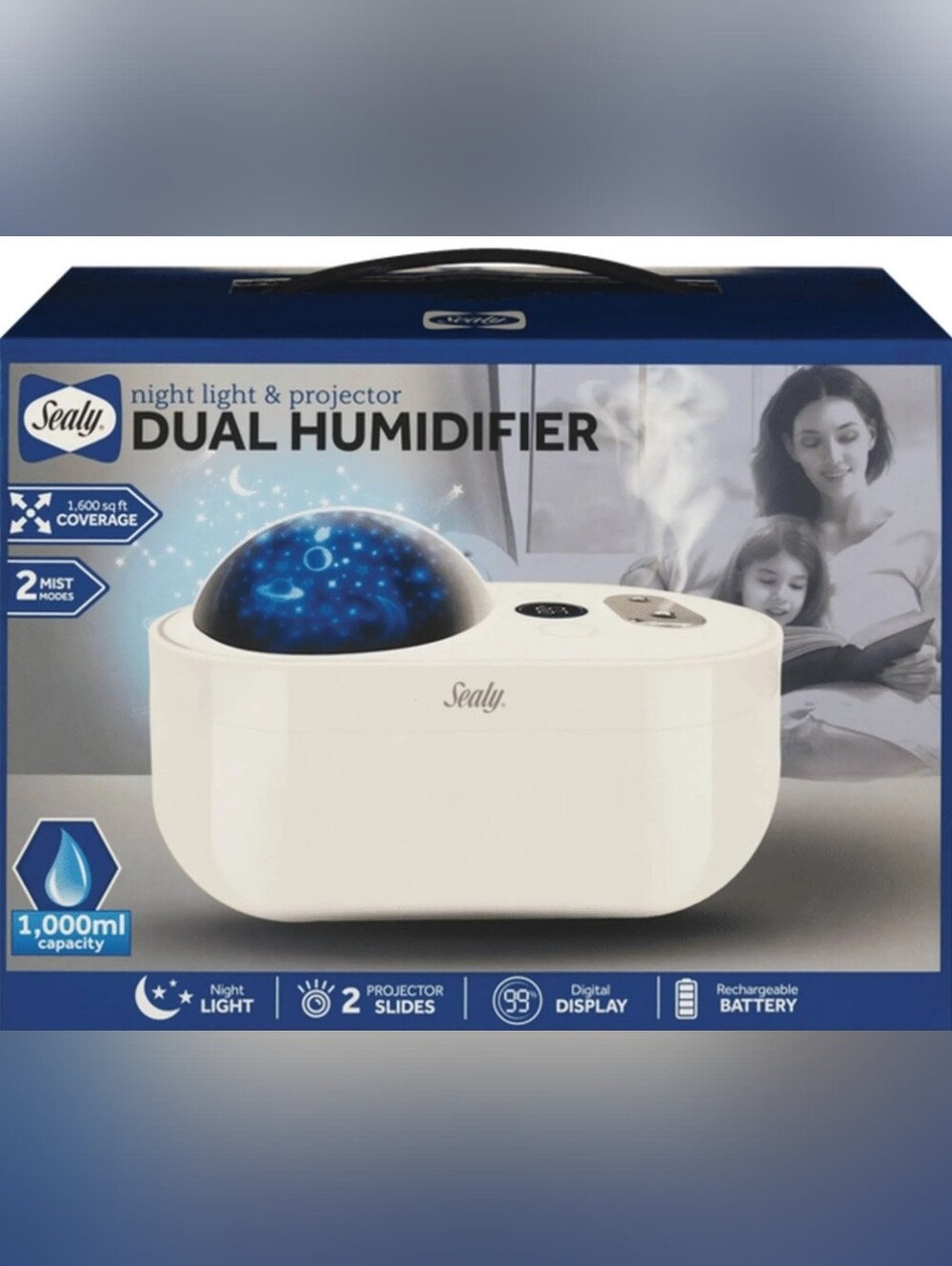 Sealy White Dual Humidifier with Night Light & Projector
